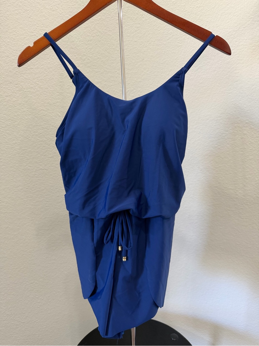 Time and Tru Royal Blue One-Piece Swim Dress with Drawstring
